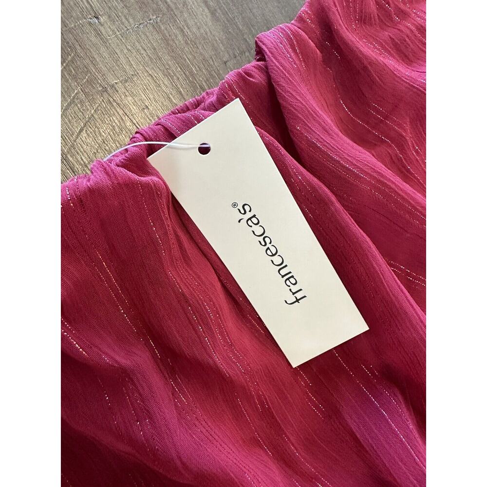 NWT Francesca’s Off The Shoulder Red Wine Shimmer Mini Ruffle Dress Size Medium - Picture 13 of 16